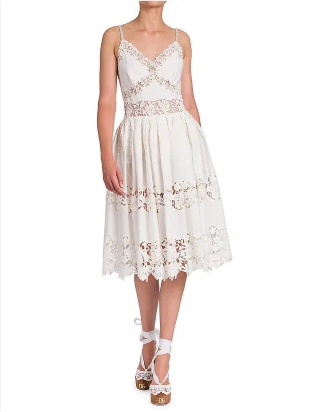 Dolce & Gabbana White Lace Midi Sundress
